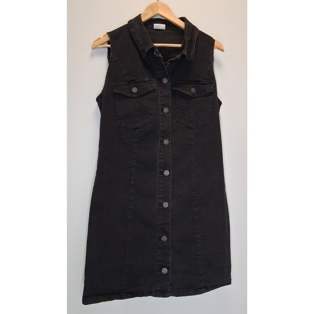 Noisy May womens large sleeveless denim dress button front collared black